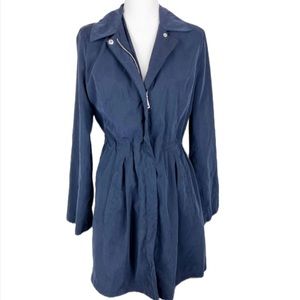 Maison Jules Jacket Women Medium Blue Trench Coat Outer Zip Front Lightweight